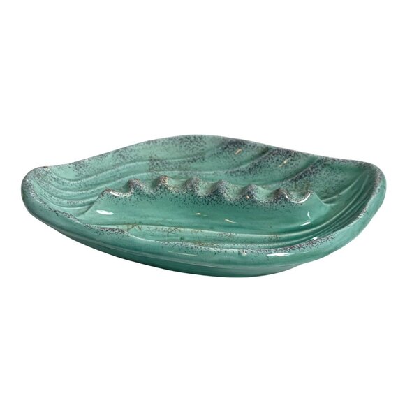 VTG Glazed Ceramic Leaf-Shaped Soap Dish Trinket Holder Ashtray MCM No Chips - Picture 6 of 7